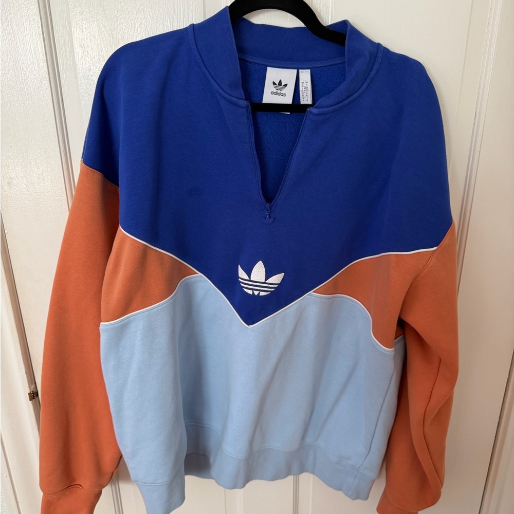 Adidas Women's Tri-Tone Crewneck Sweater - Blue, Orange, Light Blue